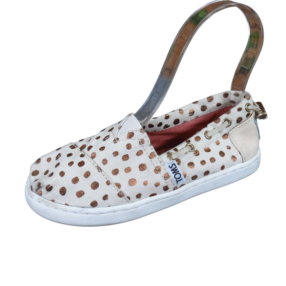 TOMS Bimini Girls Slip On Boat Shoe Sneaker Size 12.5Y Everyday Cream Copper Dot